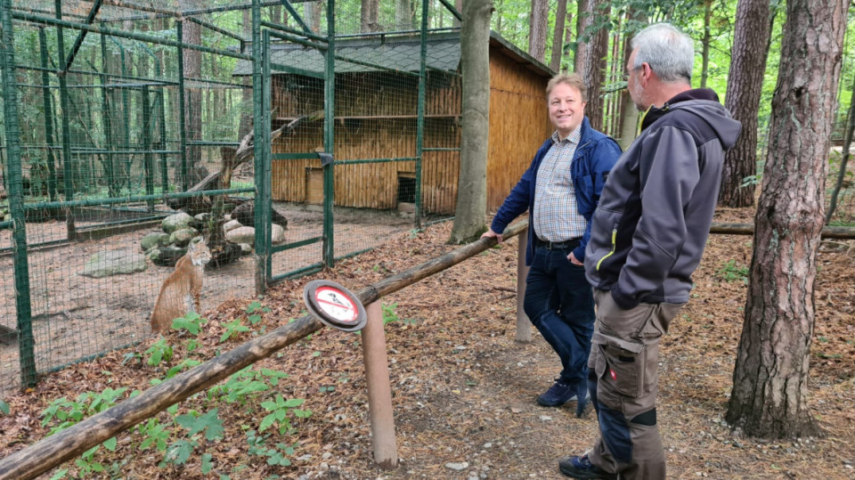 Sebastian Steineke MdB (2.v.r.) vor dem Gehege von Luchs-Dame „Liza“ mit Peter Mancke vom Tierpark (rechts) Sebastian Steineke MdB (2.v.r.) vor dem Gehege von Luchs-Dame „Liza“ mit Peter Mancke vom Tierpark (rechts)